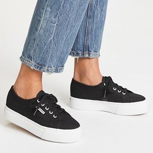SUPERGA 2790 Canvas Platform Sneakers Black Size 8 EU 39